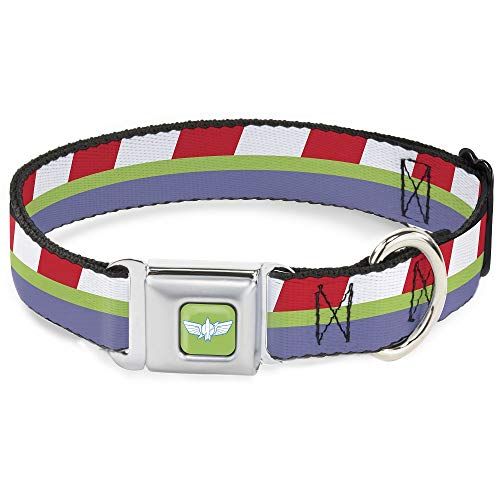  Buckle-Down Dog Collar Seatbelt Buckle Toy Story Buzz Lightyear Bounding Stripe Red Green Purple Available in Adjustable Sizes for Small Medium Large Dogs