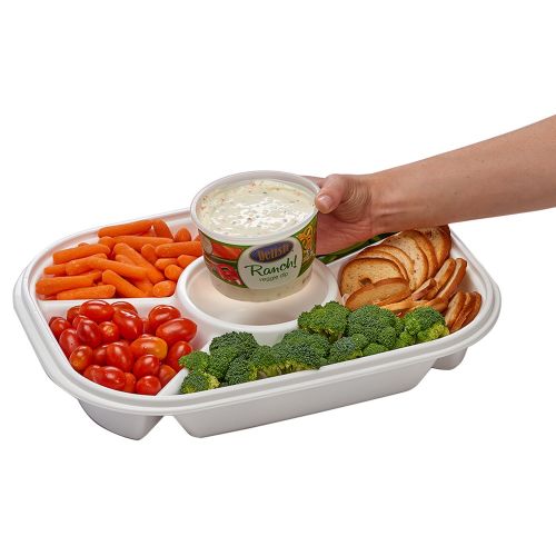  Party Platter Divided Portable Party Serving Tray Serving-Ware With Lid, |6| Extra Large Compartments for Dip, Appetizers, Snacks, Veggies, Chips and Holiday Foods by Buddeez