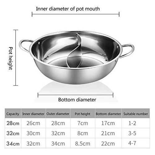  [아마존베스트]Buding Stainless Steel Hot Pot Wok Pan Yin Yang Hot Pot 2 Sides Soup Pot Kitchen Casserole Non-Stick Cooking Pot Chinese Hotpot For Use On Gas Hob Or Induction Hob