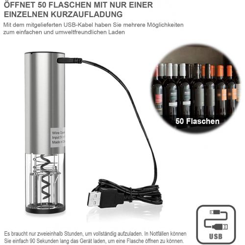  Bueda Korkenzieher Elektrisch, Flaschenoeffner Automatisch, Weinoeffner Screwpull Elektrischer fuer Wein, Edelstahl, Akku Lithium, ohne Kraft inkl, mit Folienschneider und Edelstahlst