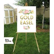 BuffyWeddings GOLD Easel . 66 inch Solid Wood Wedding Sign Easel Stand . Display Signs 12x18 to 30x40 Foam Board, Canvas, Wood, Acrylic, Frames no Glass