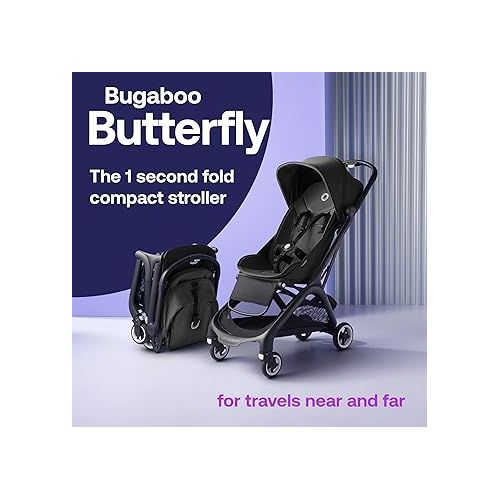  Bugaboo Butterfly - 1 Second Fold Ultra-Compact Stroller - Lightweight & Compact - Great for Travel - Midnight Black