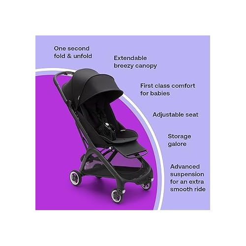  Bugaboo Butterfly - 1 Second Fold Ultra-Compact Stroller - Lightweight & Compact - Great for Travel - Midnight Black