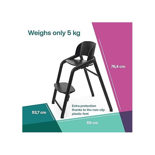  Bugaboo Giraffe Wooden Baby High Chair, Adjustable in 1 Second, Easy to Clean, Safe and Ergonomic Highchair, Suitable from Birth in Combination with Newborn Set (Sold Separately), Black