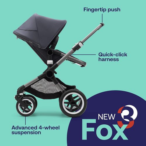  Bugaboo Fox 3 Complete Full-Size Stroller - The Most Advanced Comfort Stroller - Graphite/Stormy Blue-Stormy Blue