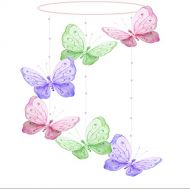 Bugs-n-Blooms Butterfly Mobile Pink Purple Green Shimmer Spiral Hanging Mesh Nylon Butterflies Decorations - Decor for Girls Bedroom, Baby Nursery, Home, Crib, Playroom & Ceiling