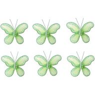 Bugs-n-Blooms Butterfly Decor 2 Green Mini X-Small Glitter Nylon Mesh Butterflies 6 Piece Decorations Set Decorate Baby Nursery Bedroom Girls Room Wall Wedding Birthday Party Shower Crafts Scrap