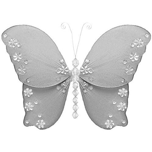  Bugs-n-Blooms Hanging Butterfly Medium 10 Dark Gray Grey Twinkle Nylon Butterflies Mesh Decorations Decorate Baby Nursery Bedroom Girls Room Ceiling Wall Decor Wedding Birthday Party Baby Shower