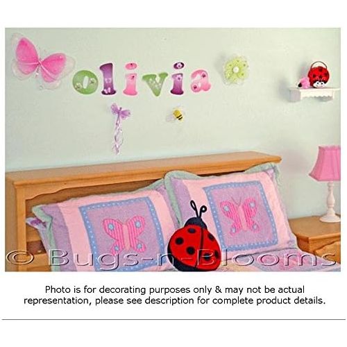  Bugs-n-Blooms Wall Letters g Pink Dragonfly Custom Letter Childrens Nursery Babys Room Baby Name Girls Bedroom Decor Alphabet Initial Vinyl Stickers Decals Kids Decorations Playroom Home Decal D