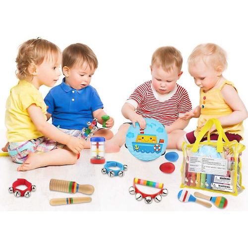  [아마존베스트]Bukm Kids Musical Instruments, Musical Toys for Toddlers, 25 Pcs Wooden Musical Percussion Instruments, Preschool Educational Learning Tambourine Xylophone Toys for Toddlers Kids C