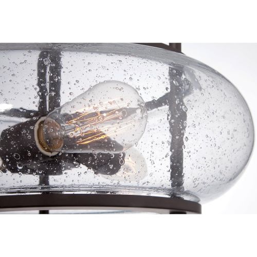  Bulb Quoizel TRG1716OZ Trilogy Glass Lantern Semi Flush Mount Ceiling Lighting, 3-Light, 300 Watts, Old Bronze (12H x 16W)