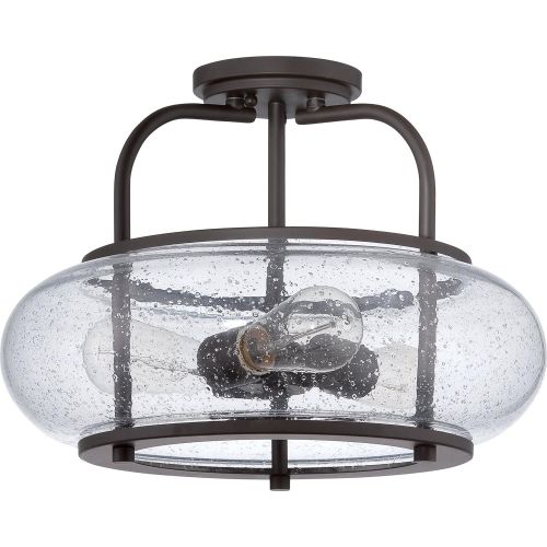  Bulb Quoizel TRG1716OZ Trilogy Glass Lantern Semi Flush Mount Ceiling Lighting, 3-Light, 300 Watts, Old Bronze (12H x 16W)