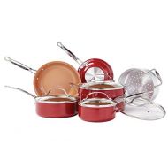 BulbHead (10824) Red Copper 10 PC Copper-Infused Ceramic Non-Stick Cookware Set