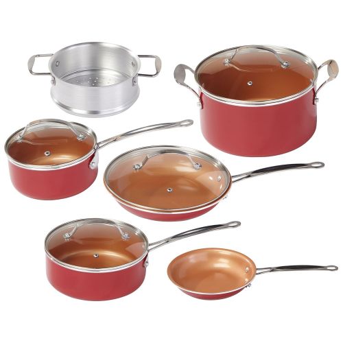  BulbHead (10824) Red Copper 10 PC Copper-Infused Ceramic Non-Stick Cookware Set