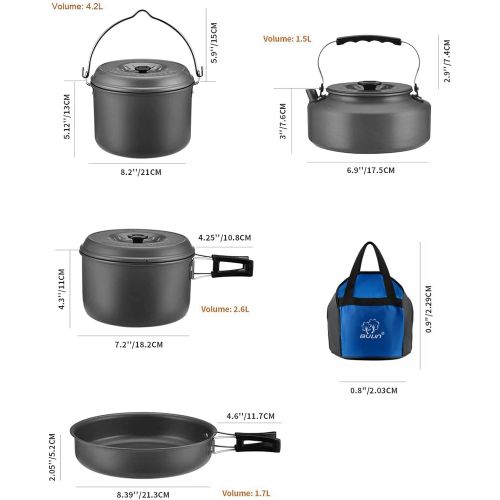  Bulin 27/13/11/8/3 PCS Camping Cookware Mess Kit, Nonstick Lightweight Backpacking Cooking Set, Outdoor Cook Gear for Family Hiking, Picnic(Kettle, Pot, Frying Pan, BPA-Free Bowls,