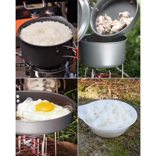  Bulin 27/13/11/8/3 PCS Camping Cookware Mess Kit Nonstick Lightweight Backpacking Cooking Set Outdoor Cook Gear for Family Hiking, Picnic(Kettle, Pot, Frying Pan, Bowls, Plates, Sp