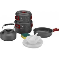 Bulin 13Pcs Camping Cookware Mess Kit, Nonstick Backpacking Cooking Set, Outdoor Cook Gear for Family Hiking, Picnic Lightweight Cookware Sets(Kettle, Pots, Frying Pan, BPA-Free Bo