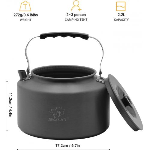  Bulin Camping Kettle 2.2L Aluminum Alloy Open Campfire Coffee Tea Pot Fast Heating Outdoor Gear Great for Boiling Water Ultralight Portable for Hiking Picnic Travel
