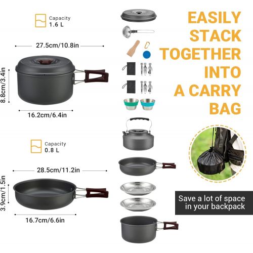  Bulin 24/12/9/4 Pcs Camping Cookware Mess Kit Nonstick Backpacking Cooking Set Lightweight CookwareSets Outdoor Cook Gear for Family Hiking Picnic