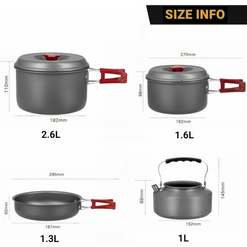  Bulin 24/13/11/8/4 PCS Camping Cookware Mess Kit Nonstick Lightweight Backpacking Cooking Set Outdoor Cook Gear for Family Hiking, Picnic(Kettle, Pot, Frying Pan, Bowls, Plates, Sp