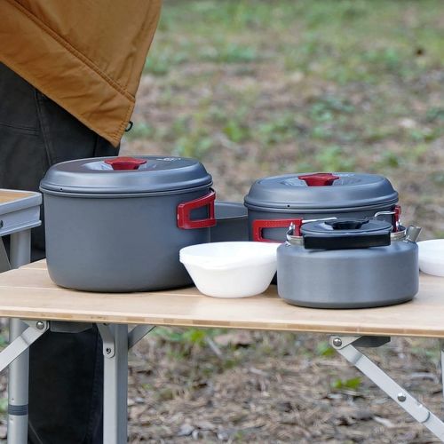  Bulin 24/13/11/8/4 PCS Camping Cookware Mess Kit Nonstick Lightweight Backpacking Cooking Set Outdoor Cook Gear for Family Hiking, Picnic(Kettle, Pot, Frying Pan, Bowls, Plates, Sp