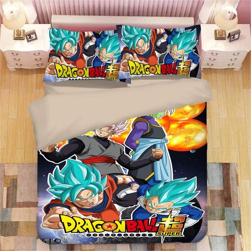  Bulk 3D Dragonball Z Goku Cotton Duvet Cover Set/Bedding for Teen Boys, Super Saiyan Pattern with Zipper Ties 3PCS 1 Duvet Cover+2 Pillow Shams