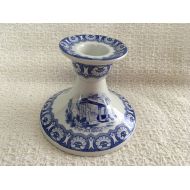 BullfrogHollow Spode Blue Room Collection Candlestick, Ionian Pattern, 3 Candlestick, Cobalt Blue Scenes on White, Earthenware, England, 1996