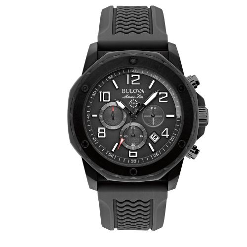  Bulova Mens 98B223 Black Silicone Stainless Steel Water-resistant Calendar Date Watch by Bulova