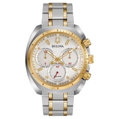  Bulova Mens 98A157 Stainless Steel Two Tone Gold and Silver Case and Bracelet with a Blue Dial CURV Collection by Bulova