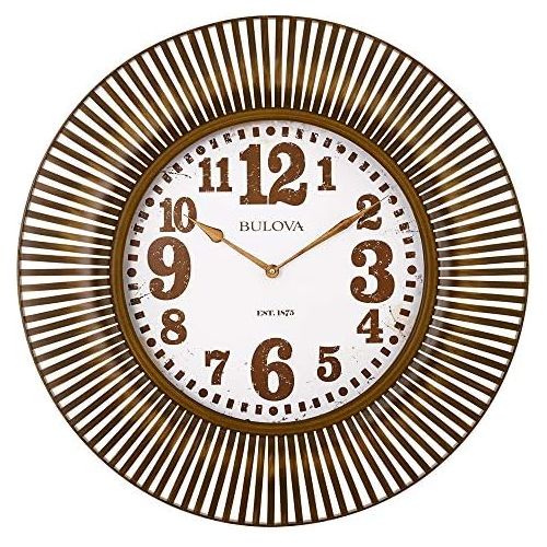  Bulova C4843 Sunburst Wall Clock, Aged GoldTone Finish