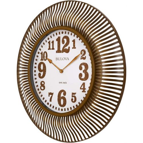  Bulova C4843 Sunburst Wall Clock, Aged GoldTone Finish