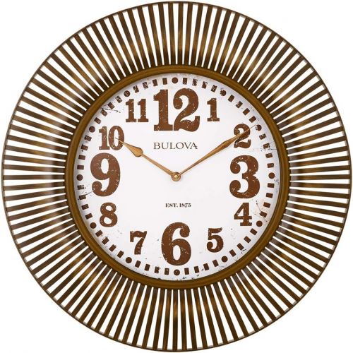  Bulova C4843 Sunburst Wall Clock, Aged GoldTone Finish