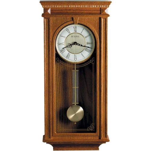 Bulova C4419 Manorcourt Chiming Clock, Golden Oak Finish, Brown