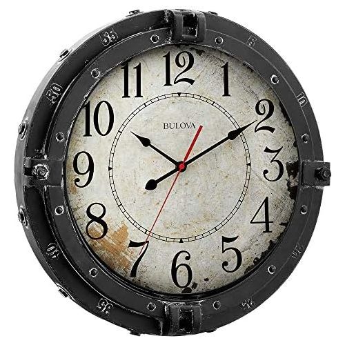  Bulova C4823 Navigator Wall Clock, 18, Brown Weathered Finish