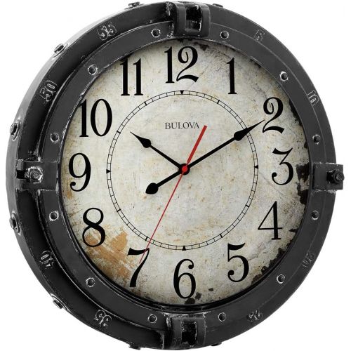  Bulova C4823 Navigator Wall Clock, 18, Brown Weathered Finish