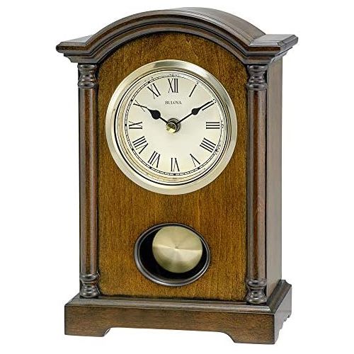  Bulova Dalton Chiming Pendulum Table Clock - Walnut Finish - Gold-Tone Accents