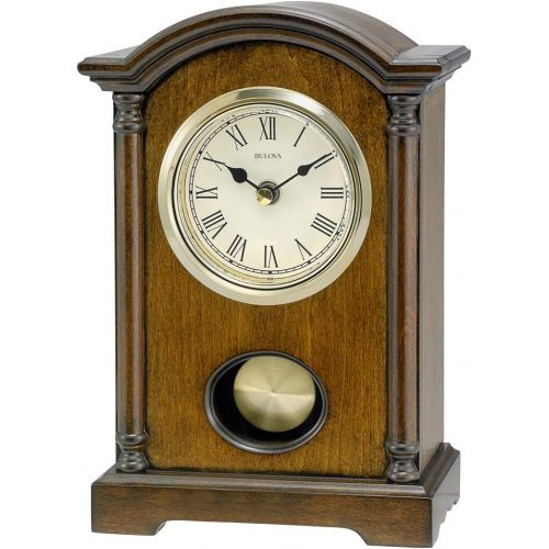  Bulova Dalton Chiming Pendulum Table Clock - Walnut Finish - Gold-Tone Accents