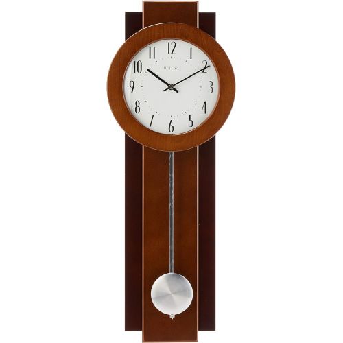  Bulova C3383 Avent Pendulum Deco Wall Clock, 18, WalnutMahogany