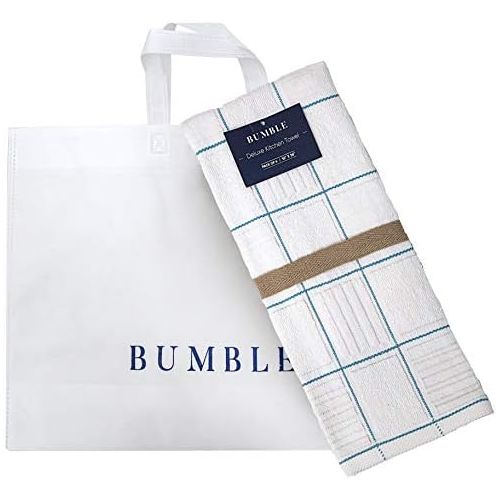  [아마존베스트]Bumble Towels Premium Kitchen Towels (16”x 26”, 6 Pack)  Large Cotton Kitchen Hand Towels  Window Pane Design  435 GSM Highly Absorbent Tea Towels Set with Hanging Loop  Aqua