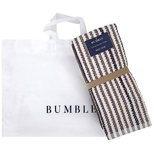  [아마존베스트]Bumble Towels Premium Kitchen Towels (16”x 26”, 6 Pack)  Large Cotton Kitchen Hand Towels  Popcorn Striped Design  430 GSM Highly Absorbent Tea Towels Set with Hanging Loop  Tan