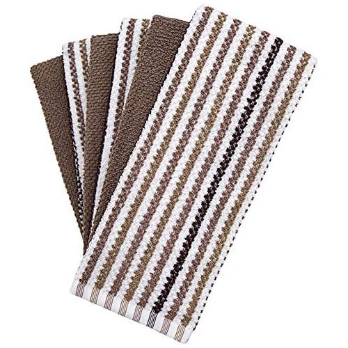  [아마존베스트]Bumble Towels Premium Kitchen Towels (16”x 26”, 6 Pack)  Large Cotton Kitchen Hand Towels  Popcorn Striped Design  430 GSM Highly Absorbent Tea Towels Set with Hanging Loop  Tan