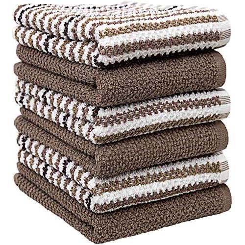  [아마존베스트]Bumble Towels Premium Kitchen Towels (16”x 26”, 6 Pack)  Large Cotton Kitchen Hand Towels  Popcorn Striped Design  430 GSM Highly Absorbent Tea Towels Set with Hanging Loop  Tan