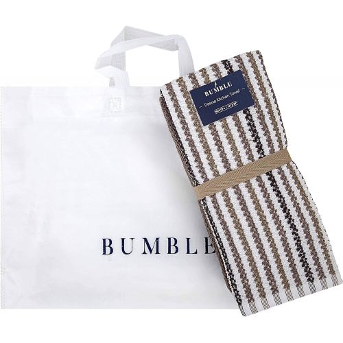  [아마존베스트]Bumble Towels Premium Kitchen Towels (16”x 26”, 6 Pack)  Large Cotton Kitchen Hand Towels  Popcorn Striped Design  430 GSM Highly Absorbent Tea Towels Set with Hanging Loop  Tan