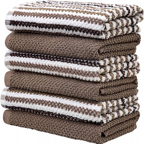  [아마존베스트]Bumble Towels Premium Kitchen Towels (16”x 26”, 6 Pack)  Large Cotton Kitchen Hand Towels  Popcorn Striped Design  430 GSM Highly Absorbent Tea Towels Set with Hanging Loop  Tan