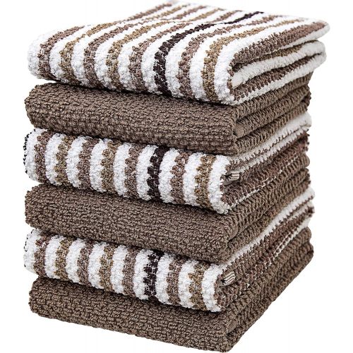  [아마존베스트]Bumble Towels Premium Kitchen Towels (16”x 26”, 6 Pack)  Large Cotton Kitchen Hand Towels  Popcorn Striped Design  430 GSM Highly Absorbent Tea Towels Set with Hanging Loop  Tan