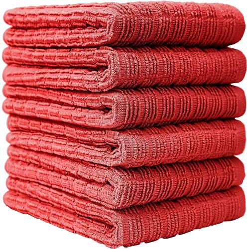  [아마존베스트]Bumble Towels Premium Kitchen Towels (16”x 28”, 6 Pack)  Large Cotton Kitchen Hand Towels Ribbed Check Design  380 GSM Highly Absorbent Tea Towels Set with Hanging Loop  Aqua