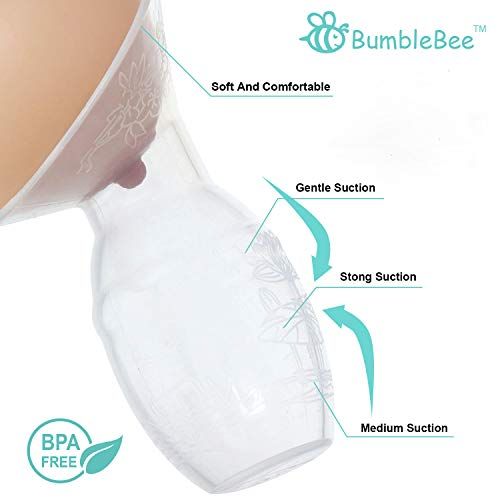  [아마존베스트]Bumblebee Manual Breast Pump with 2 Pack Breastfeeding Milk Saver Light Blue Star & Heart Stopper & lid in Gift Box Breastpump 100% Food Grade Silicone bpa PVC and Phthalate Free