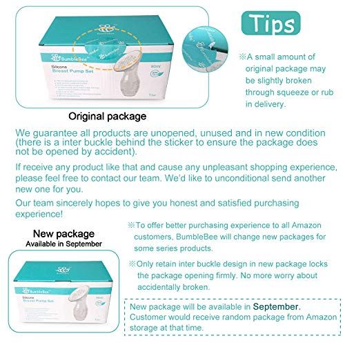  [아마존베스트]Bumblebee Manual Breast Pump with 2 Pack Breastfeeding Milk Saver Light Blue Star & Heart Stopper & lid in Gift Box Breastpump 100% Food Grade Silicone bpa PVC and Phthalate Free