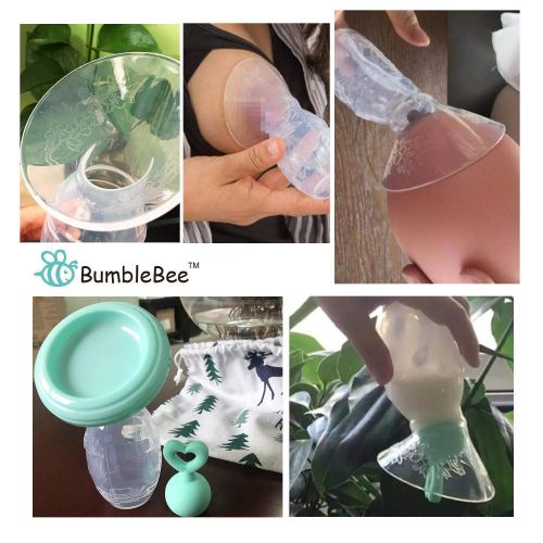  [아마존베스트]Bumblebee Manual Breast Pump with 2 Pack Breastfeeding Milk Saver Light Blue Star & Heart Stopper & lid in Gift Box Breastpump 100% Food Grade Silicone bpa PVC and Phthalate Free