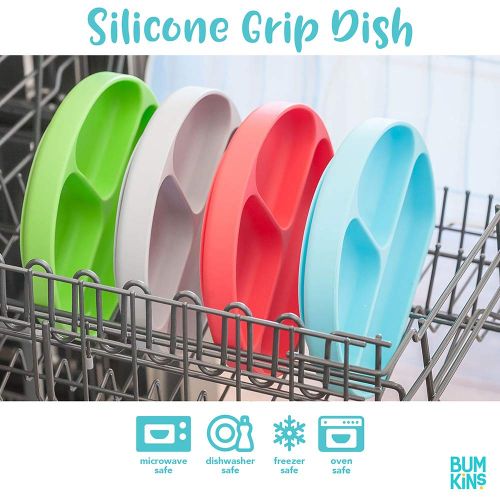 범킨스 Bumkins Silicone Grip Dish, Suction Plate, Divided Plate, Baby Toddler Plate, BPA Free, Microwave...